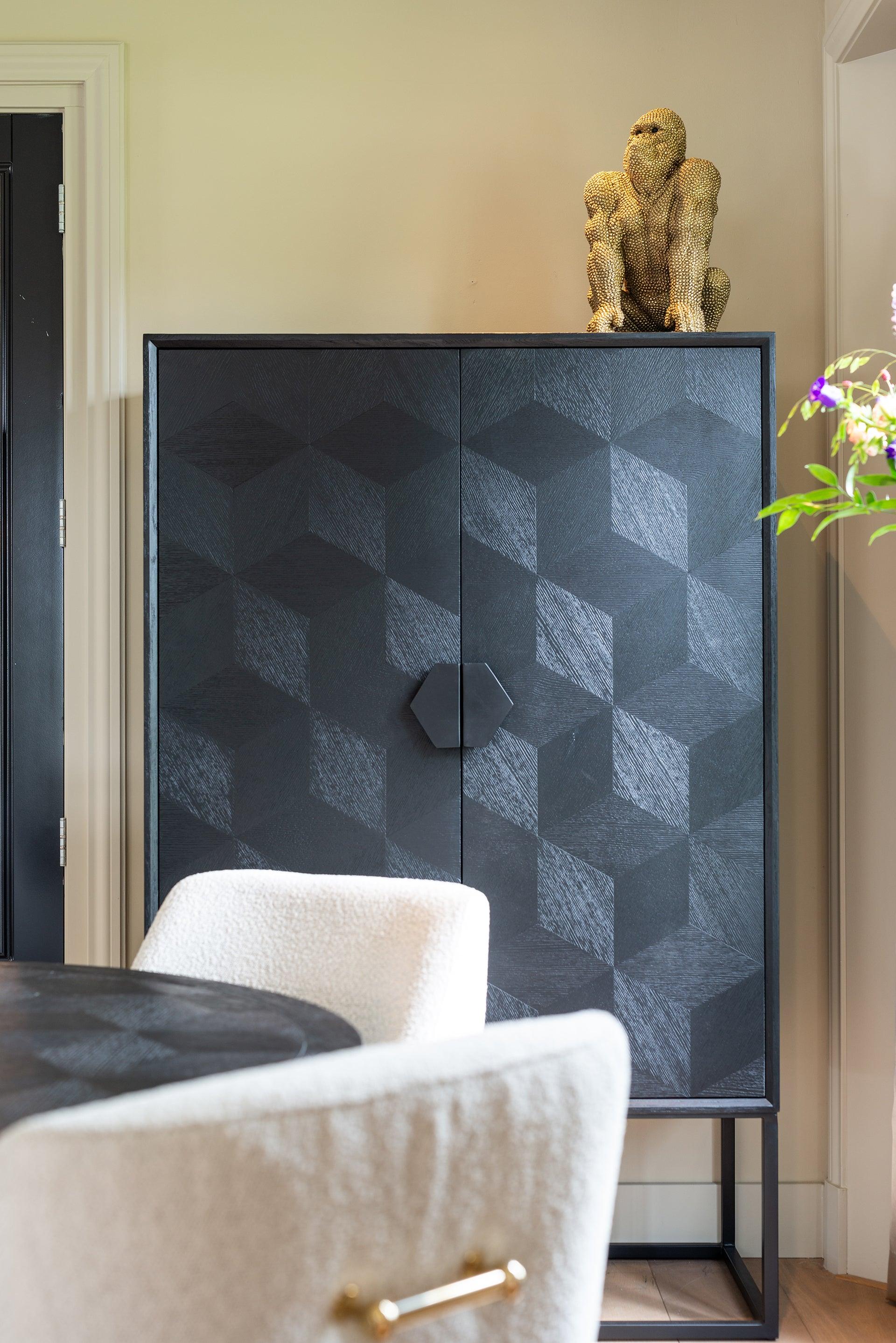 Blax 2 Door Black Wood Cabinet with Black Iron Base by Richmond Interiors - Maison Rêves UK