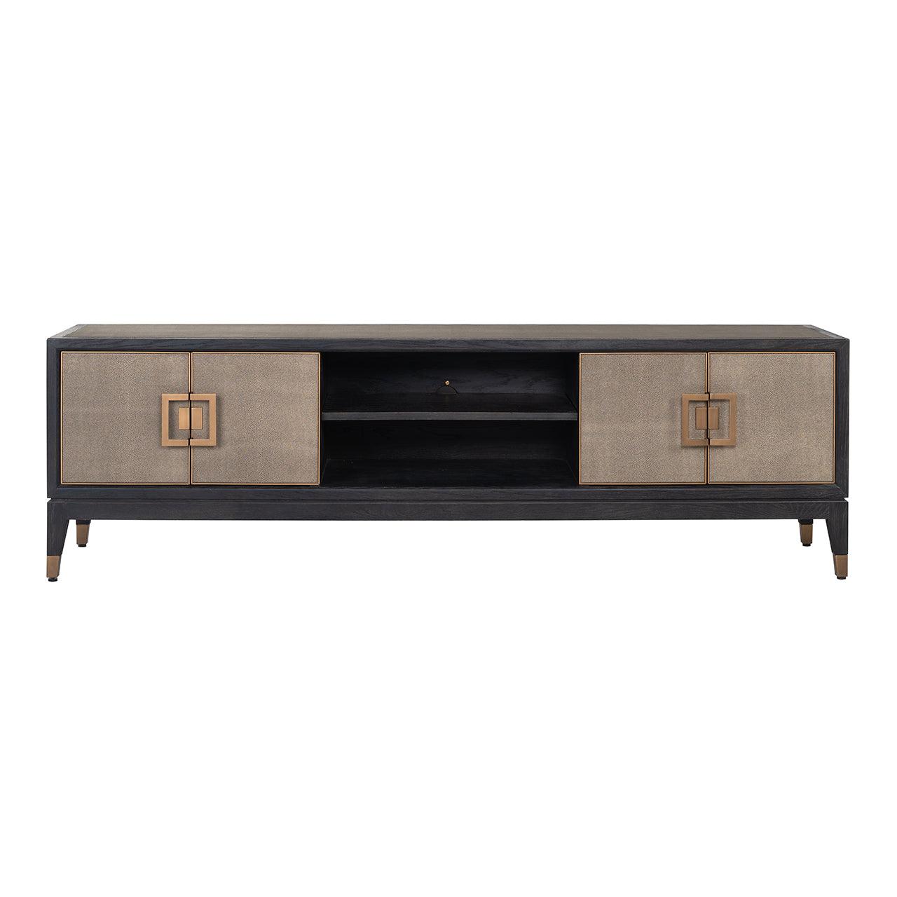 Bloomingville Leather 4 Door Media Unit with Black Oak Wood Frame by Richmond Interiors - Maison Rêves UK
