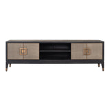 Bloomingville Leather 4 Door Media Unit with Black Oak Wood Frame by Richmond Interiors - Maison Rêves UK