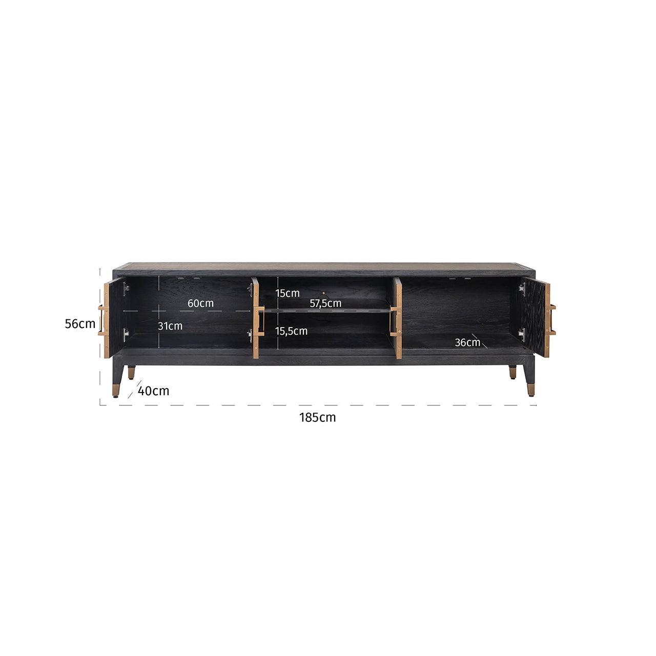 Bloomingville Leather 4 Door Media Unit with Black Oak Wood Frame by Richmond Interiors - Maison Rêves UK