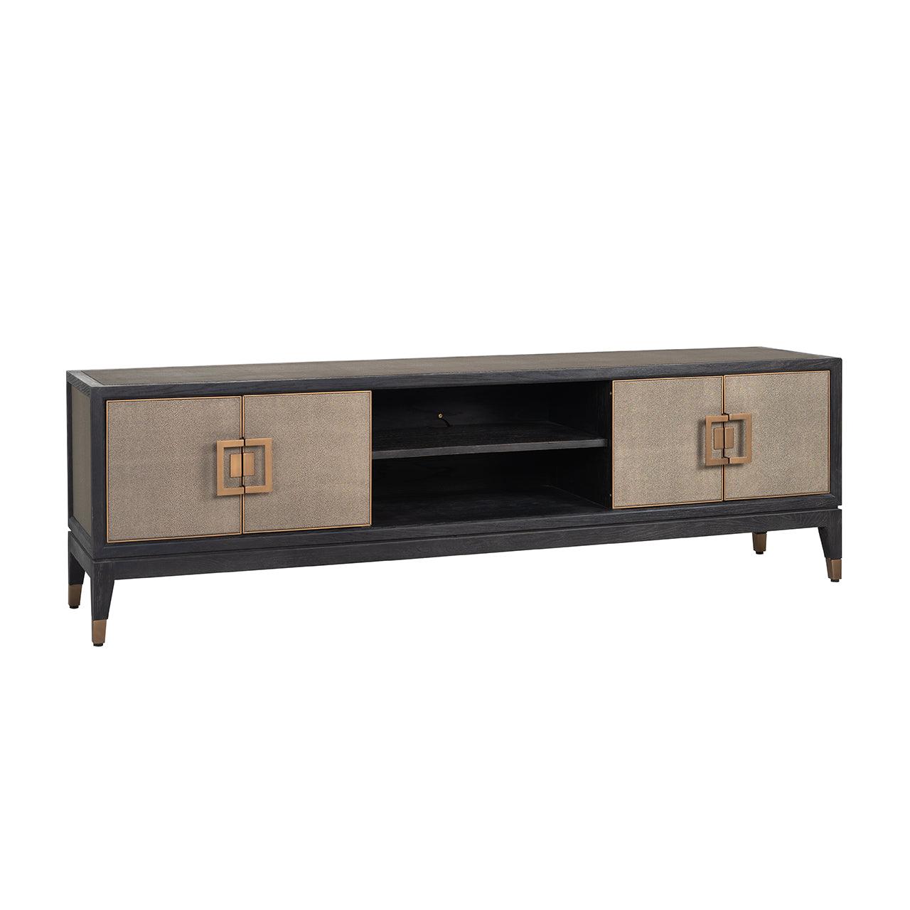 Bloomingville Leather 4 Door Media Unit with Black Oak Wood Frame by Richmond Interiors - Maison Rêves UK