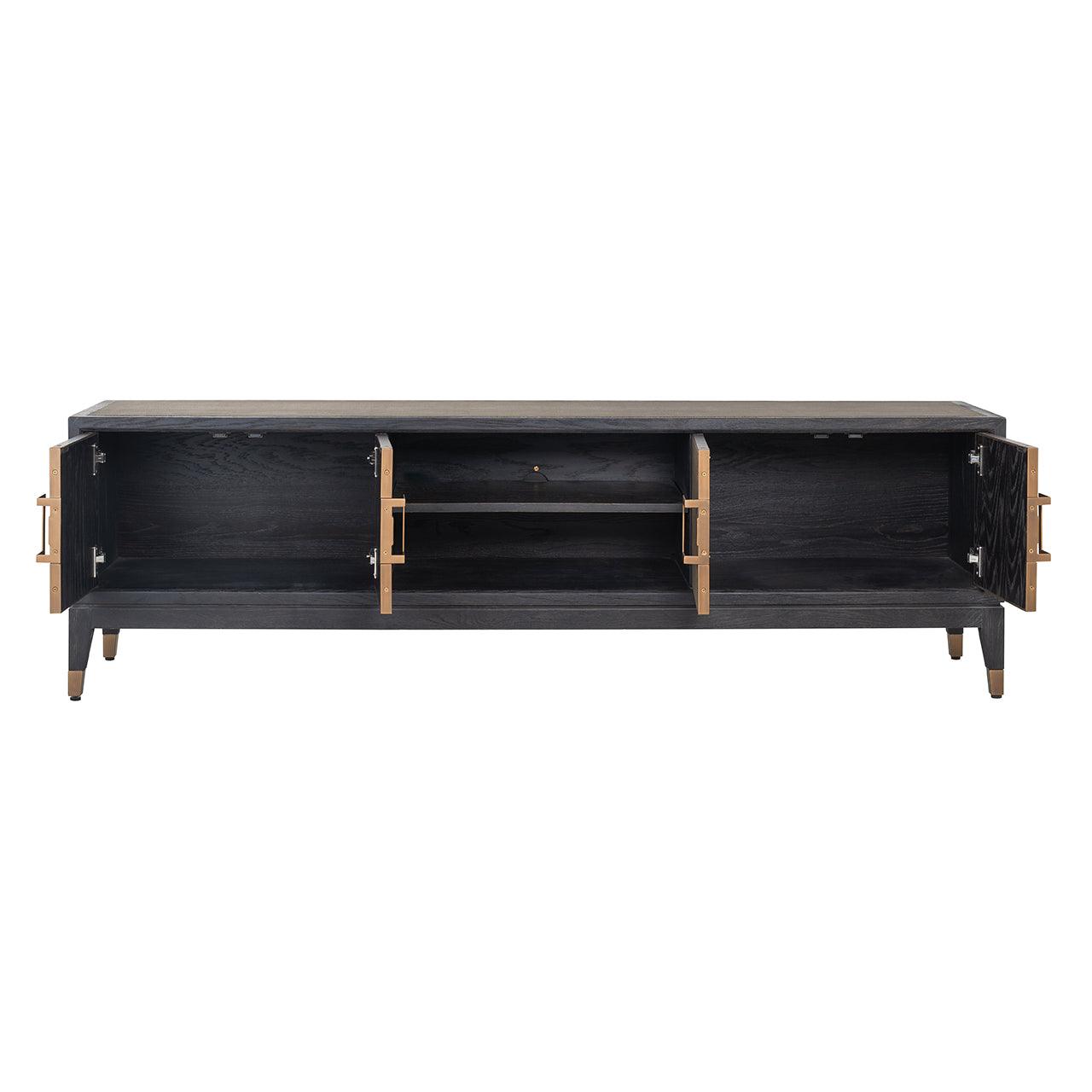 Bloomingville Leather 4 Door Media Unit with Black Oak Wood Frame by Richmond Interiors - Maison Rêves UK