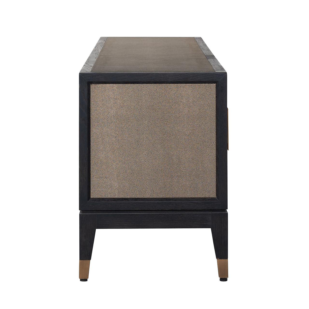 Bloomingville Leather 4 Door Media Unit with Black Oak Wood Frame by Richmond Interiors - Maison Rêves UK