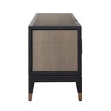 Bloomingville Leather 4 Door Media Unit with Black Oak Wood Frame by Richmond Interiors - Maison Rêves UK