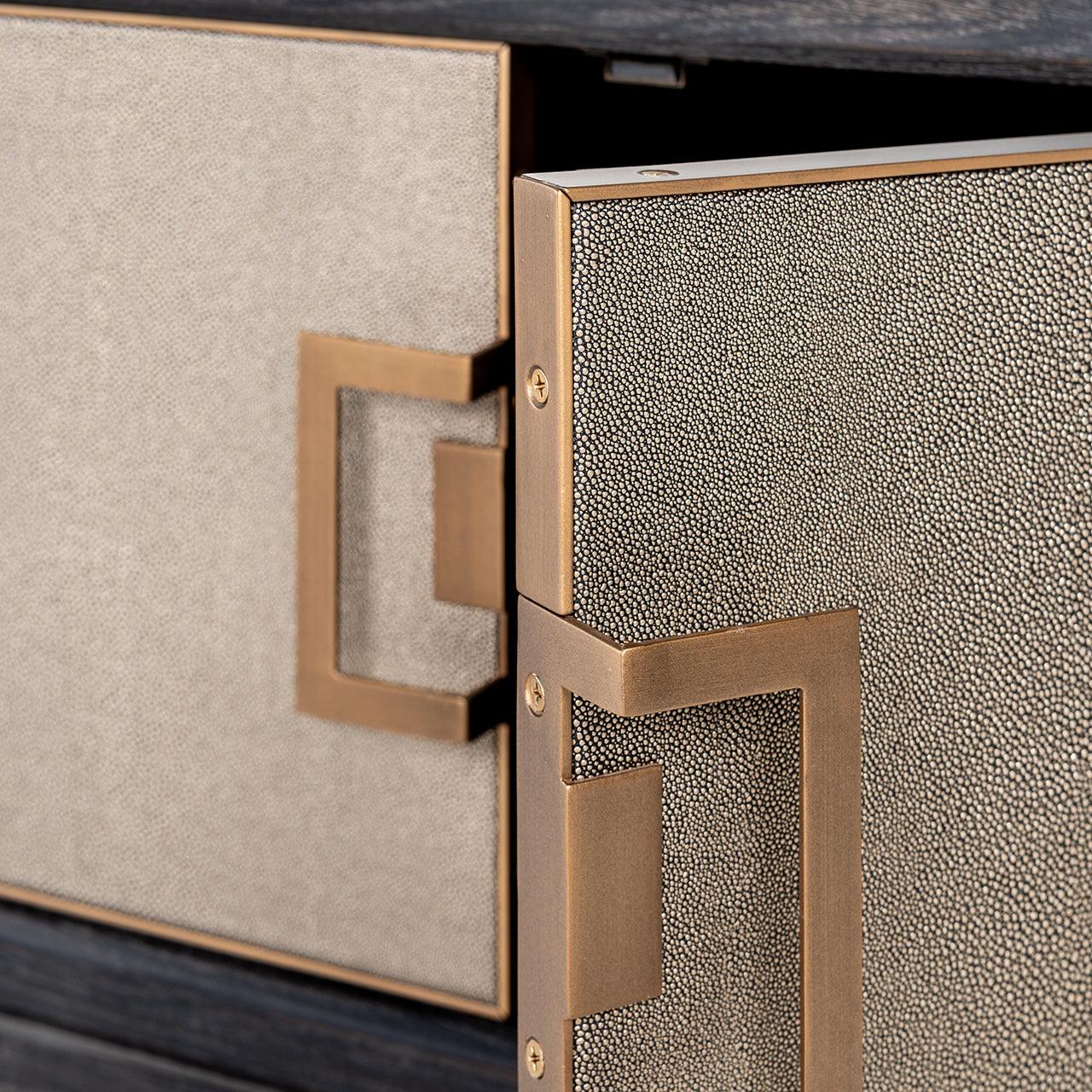 Bloomingville Leather 4 Door Media Unit with Black Oak Wood Frame by Richmond Interiors - Maison Rêves UK