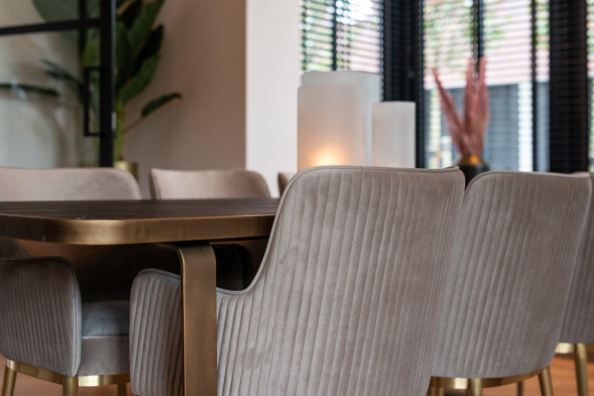 Breeze Velvet Dining Chair with Brushed Gold Legs by Richmond Interiors - Maison Rêves UK
