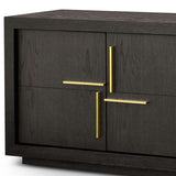 Textured Dark Brown Oak Veneer Media Unit with Gold Handles - interitower