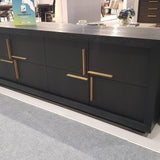 Textured Dark Brown Oak Veneer Media Unit with Gold Handles - interitower