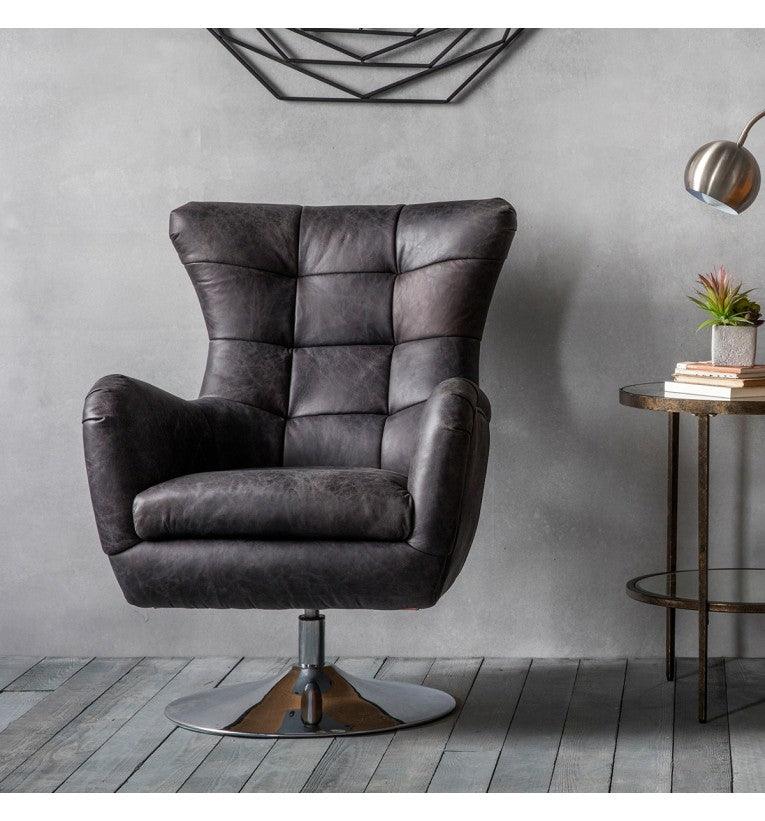 Brookstone Leather Swivel Chair with Iron Base - Maison Rêves UK