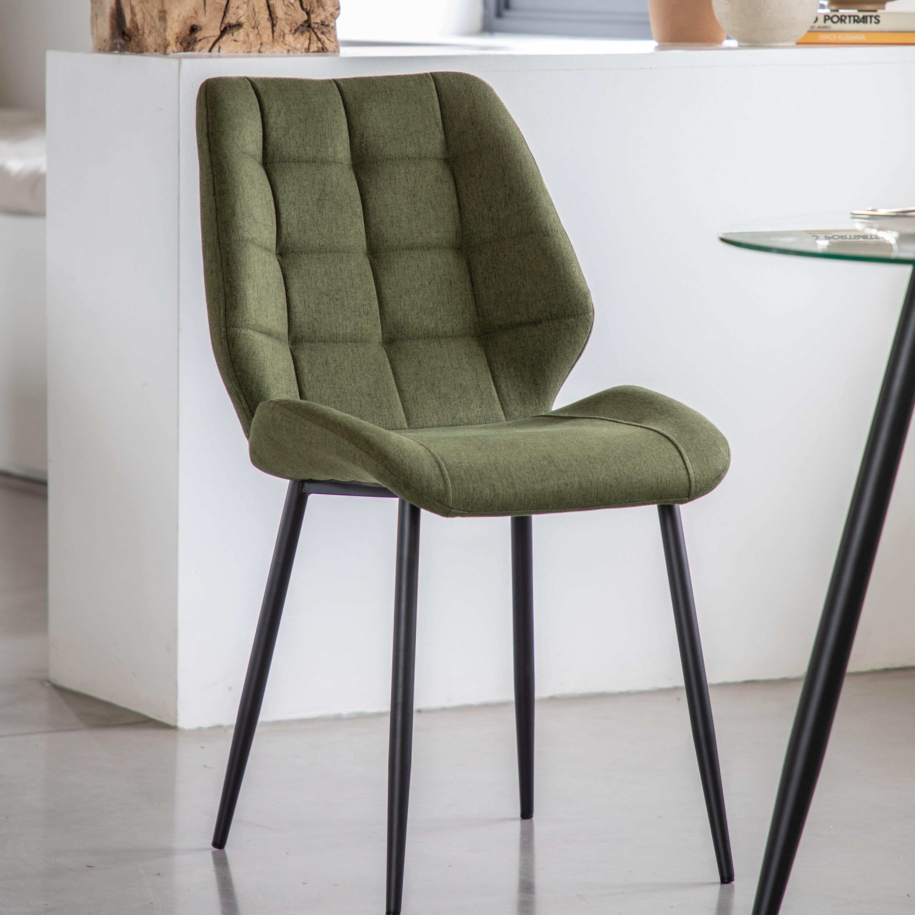 Cadenza Dining Chair Bottle Green Fabric with Iron Legs (2pk) - Maison Rêves UK