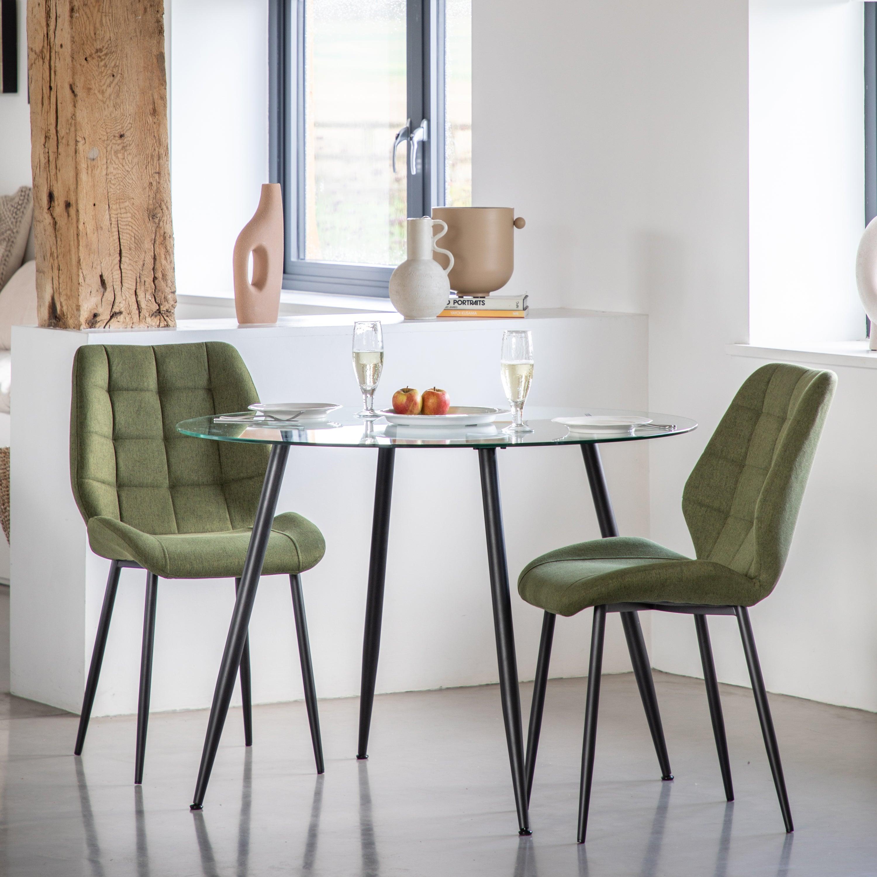 Cadenza Dining Chair Bottle Green Fabric with Iron Legs (2pk) - Maison Rêves UK