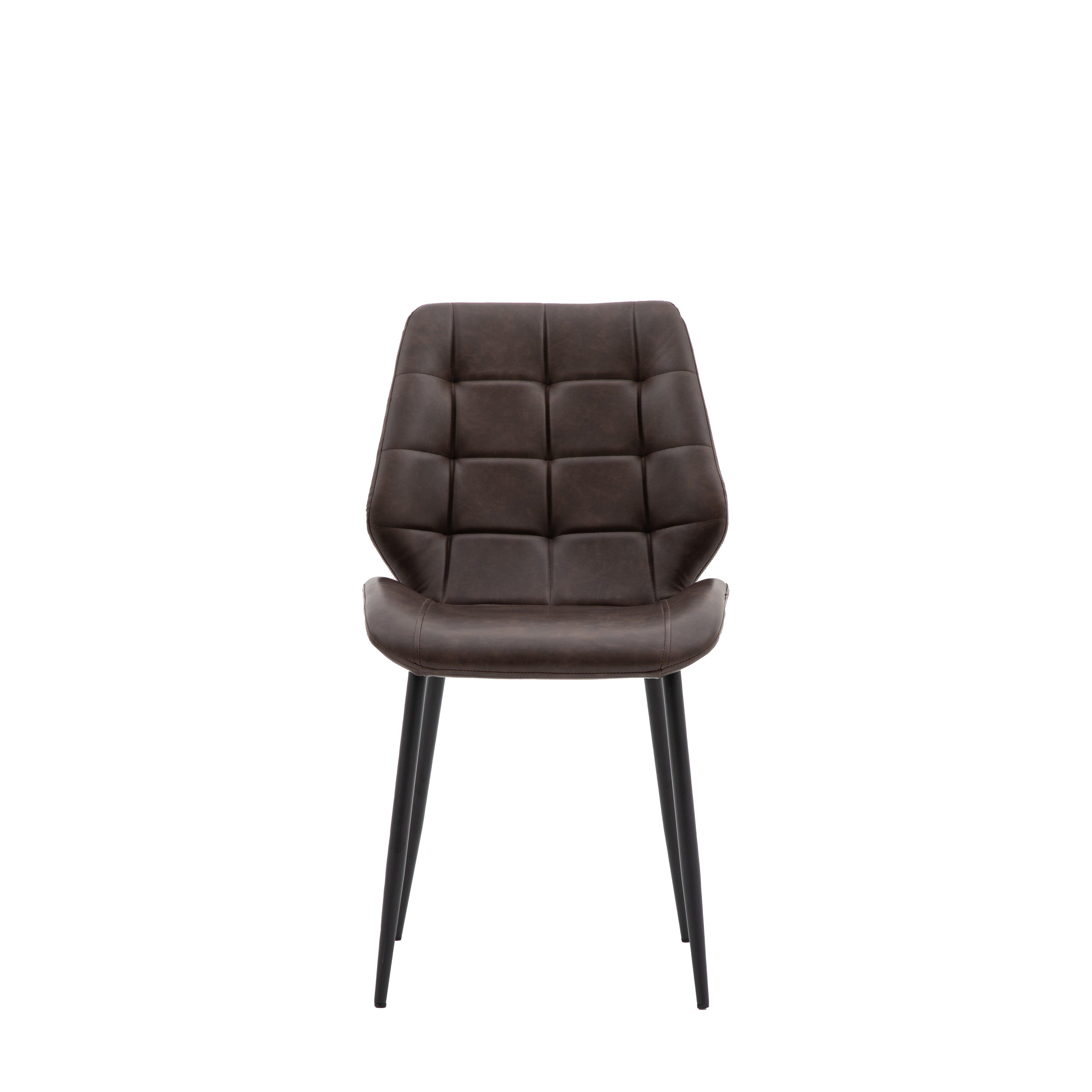 Cadenza Dining Chair Brown Leather with Iron Legs (2pk) - Maison Rêves UK
