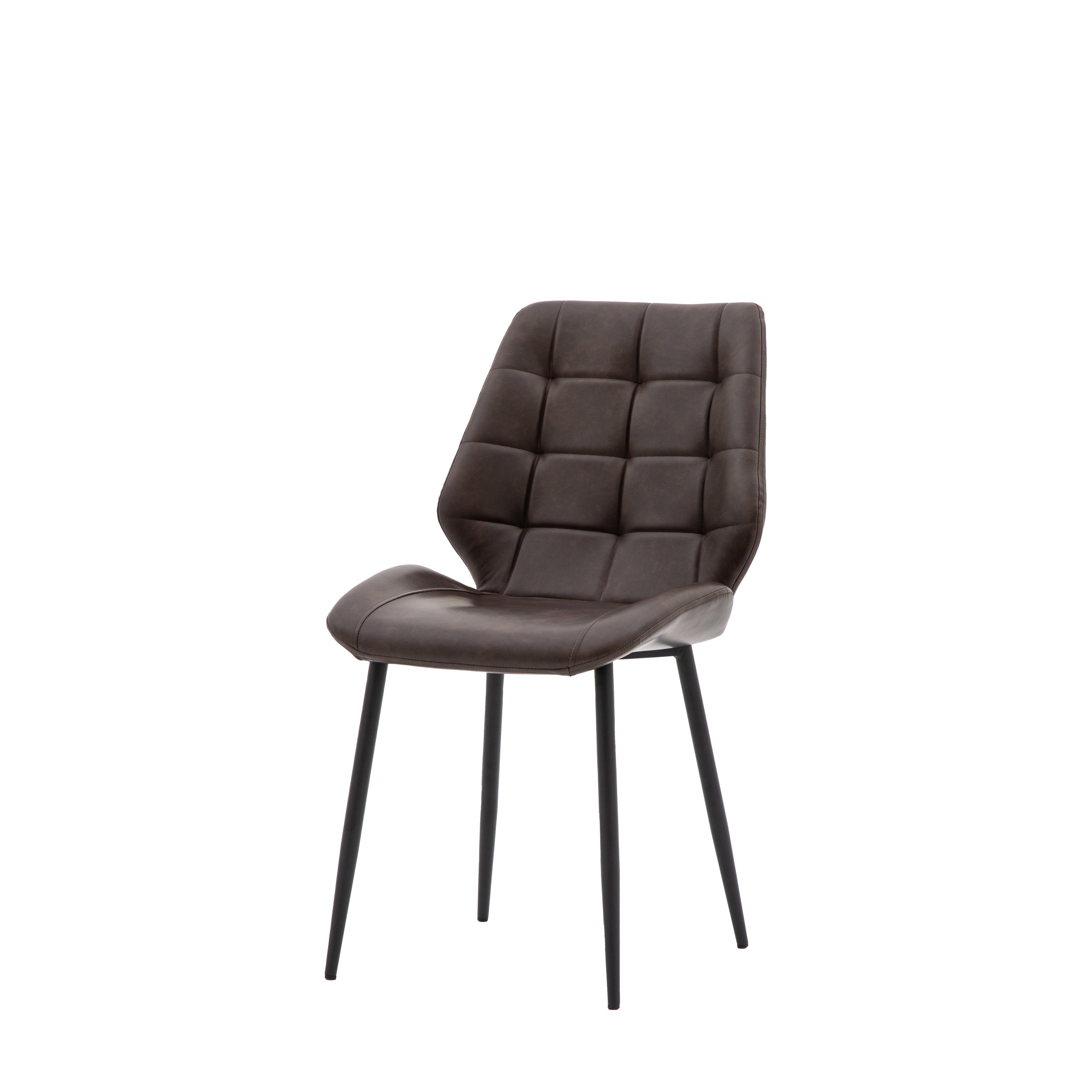 Cadenza Dining Chair Brown Leather with Iron Legs (2pk) - Maison Rêves UK