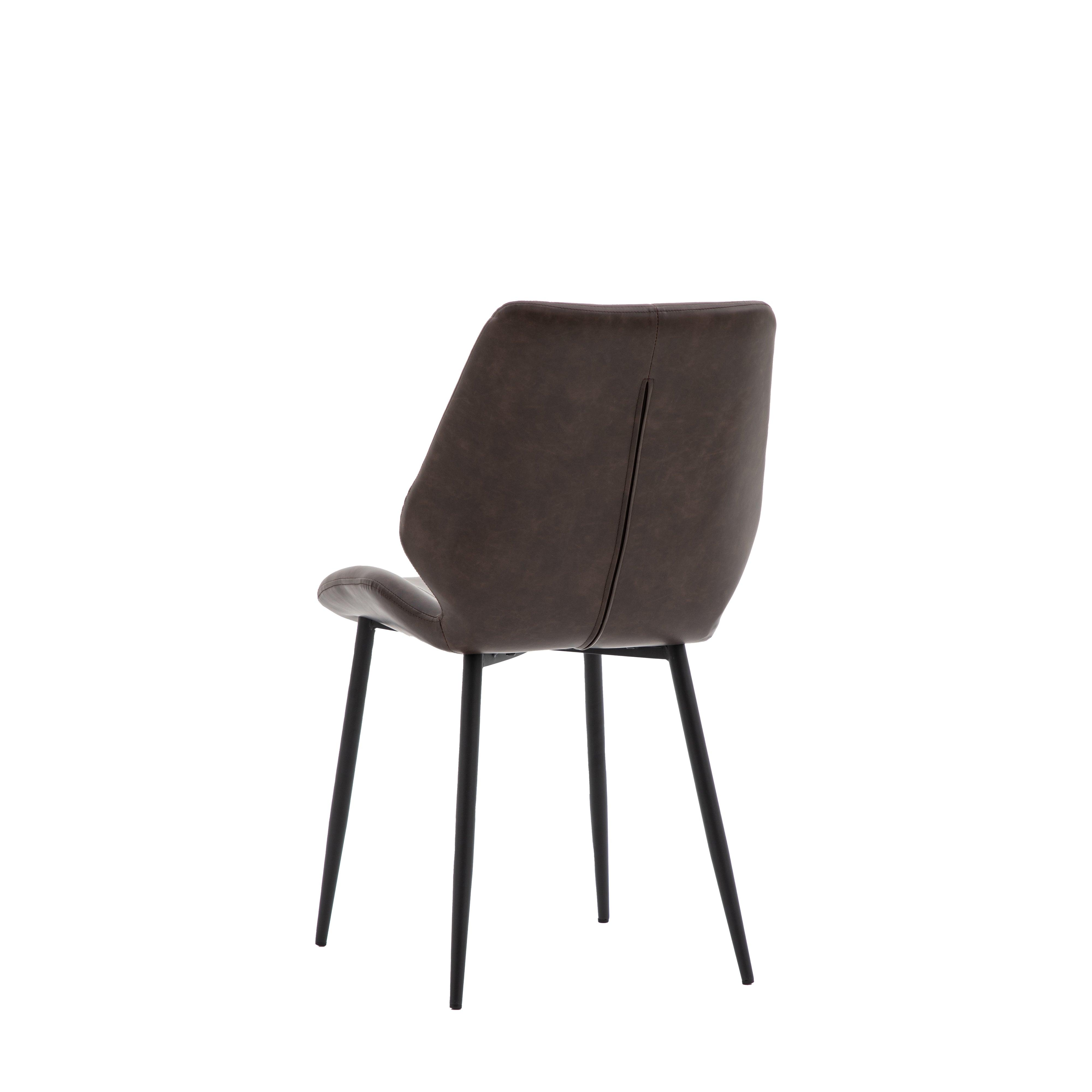 Cadenza Dining Chair Brown Leather with Iron Legs (2pk) - Maison Rêves UK