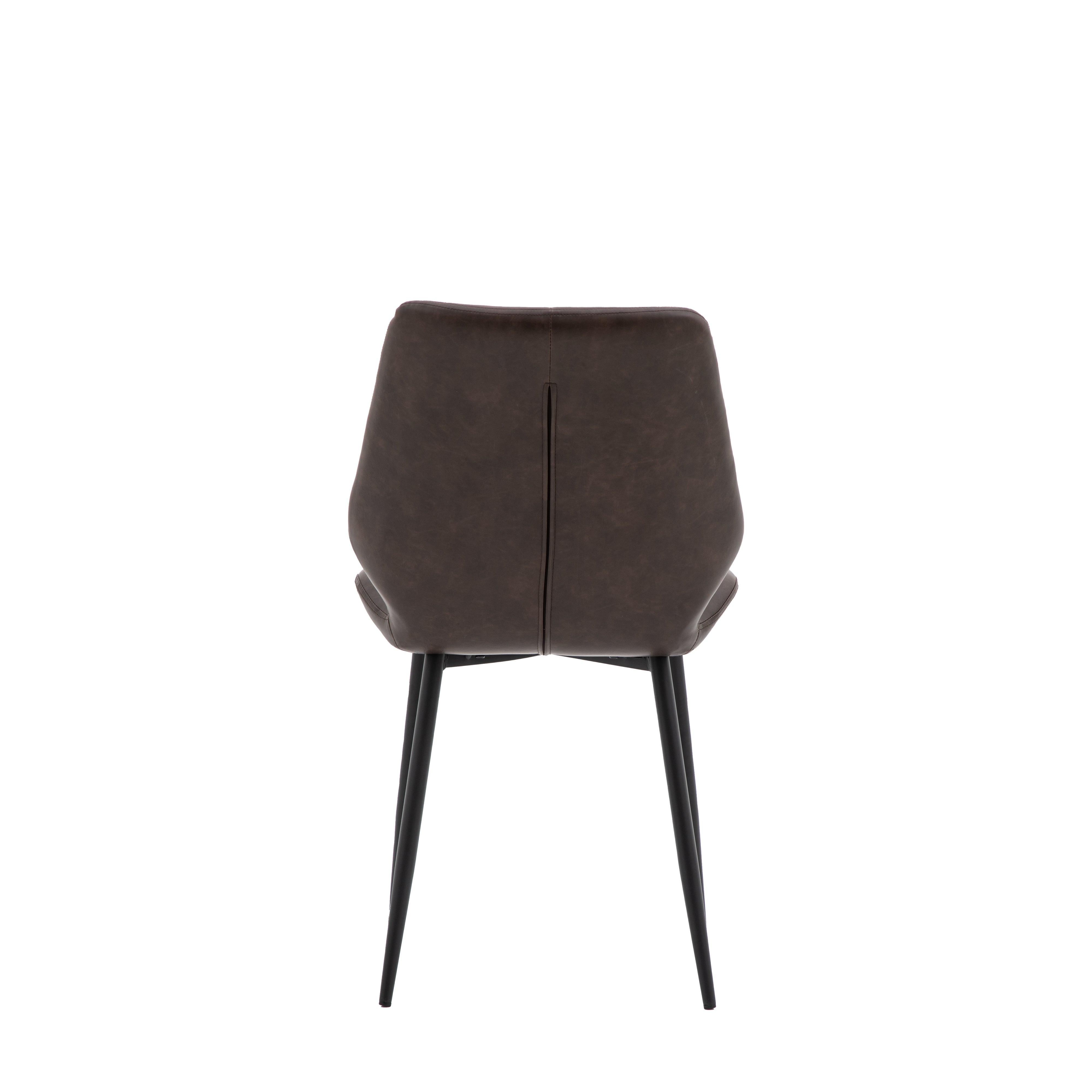 Cadenza Dining Chair Brown Leather with Iron Legs (2pk) - Maison Rêves UK
