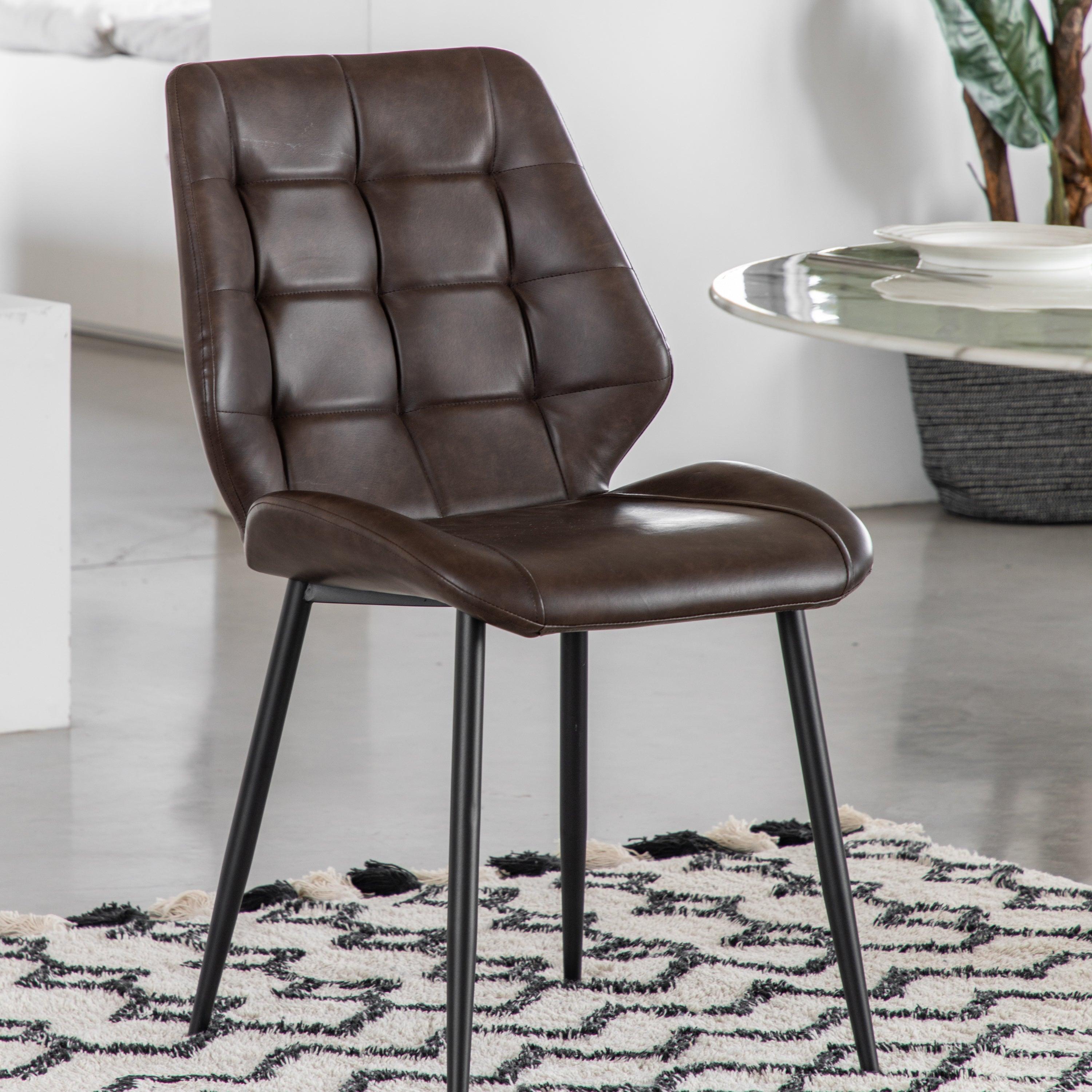 Cadenza Dining Chair Brown Leather with Iron Legs (2pk) - Maison Rêves UK