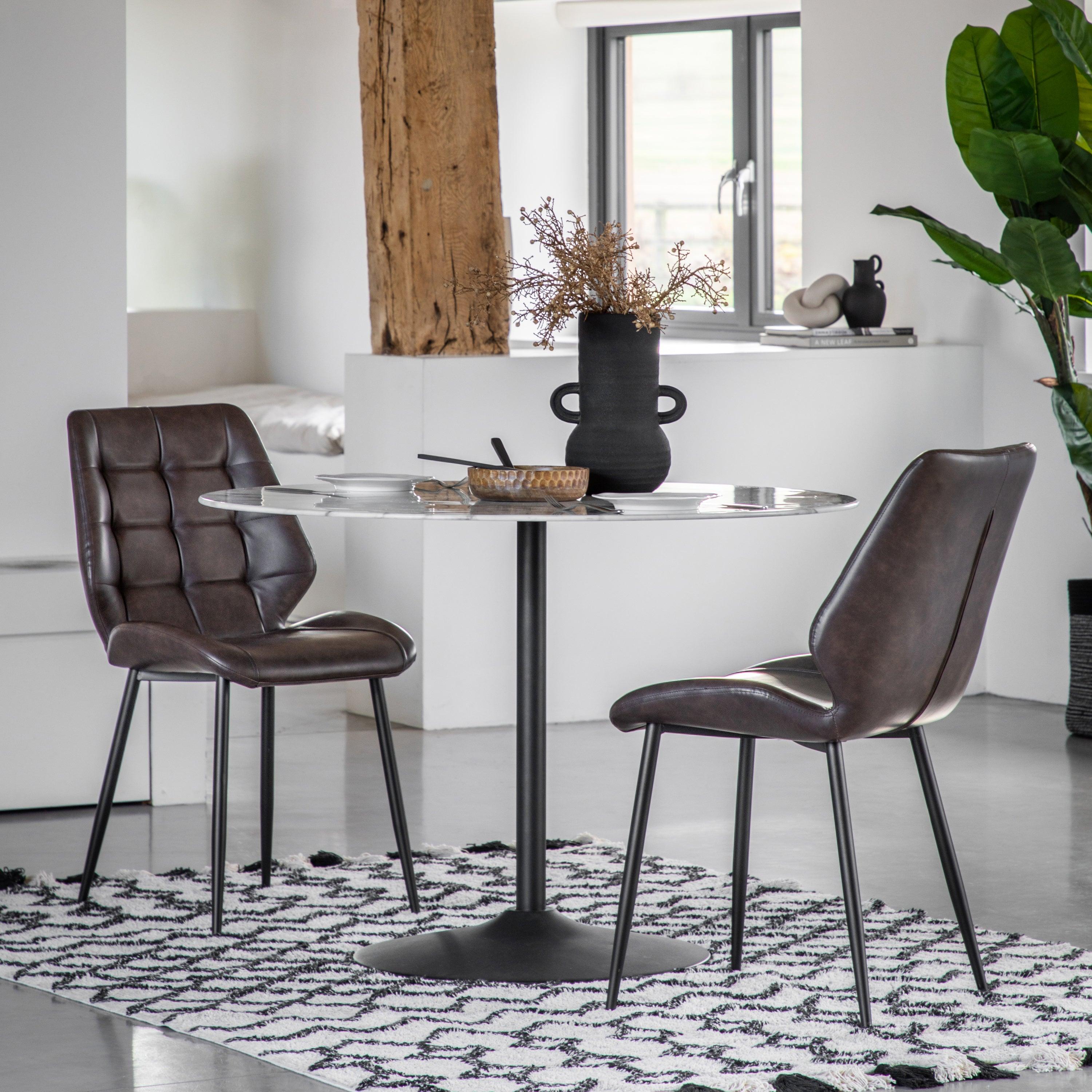 Cadenza Dining Chair Brown Leather with Iron Legs (2pk) - Maison Rêves UK