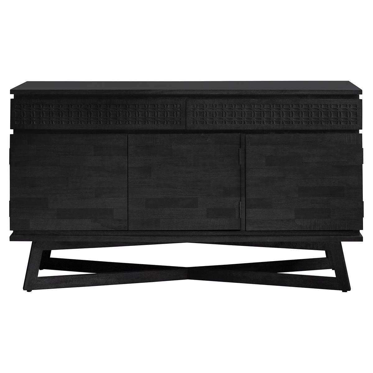 Calvera Boutique Wooden 3 Door / 2 Drawer Sideboard in Black - Maison Rêves UK