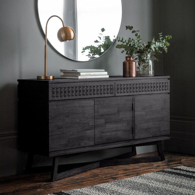 Calvera Boutique Wooden 3 Door / 2 Drawer Sideboard in Black - Maison Rêves UK