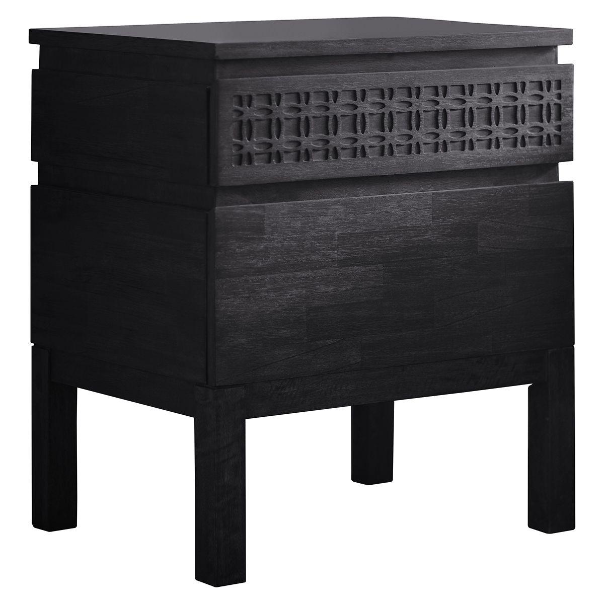 Calvera Boutique Wooden Bedside 2 Drawer Chest in Black - Maison Rêves UK