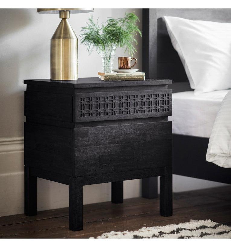 Calvera Boutique Wooden Bedside 2 Drawer Chest in Black - Maison Rêves UK