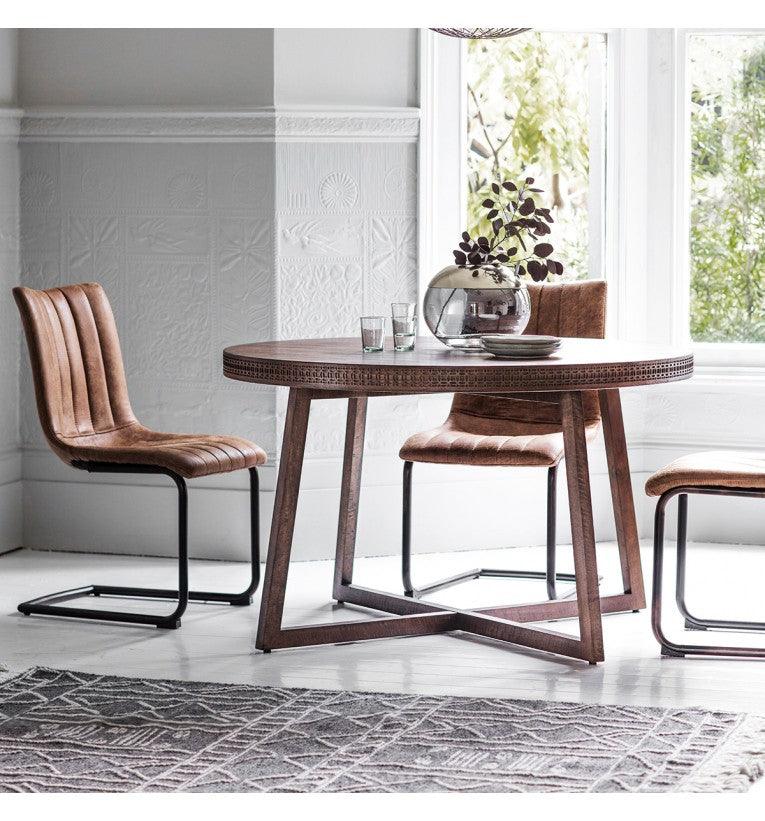 Calvera Retreat Round Wooden Dining Table in Brown - Maison Rêves UK