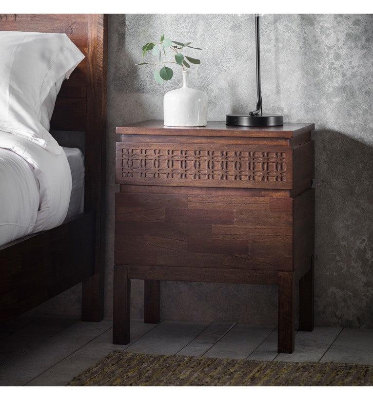 Calvera Retreat Wooden Bedside 2 Drawer Chest in Brown - Maison Rêves UK