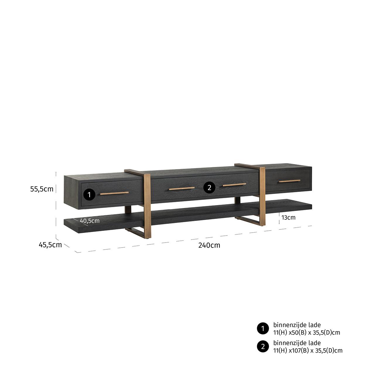 Cambon Dark Coffee 3 Drawer Media Unit with Gold Frame by Richmond Interiors - Maison Rêves UK