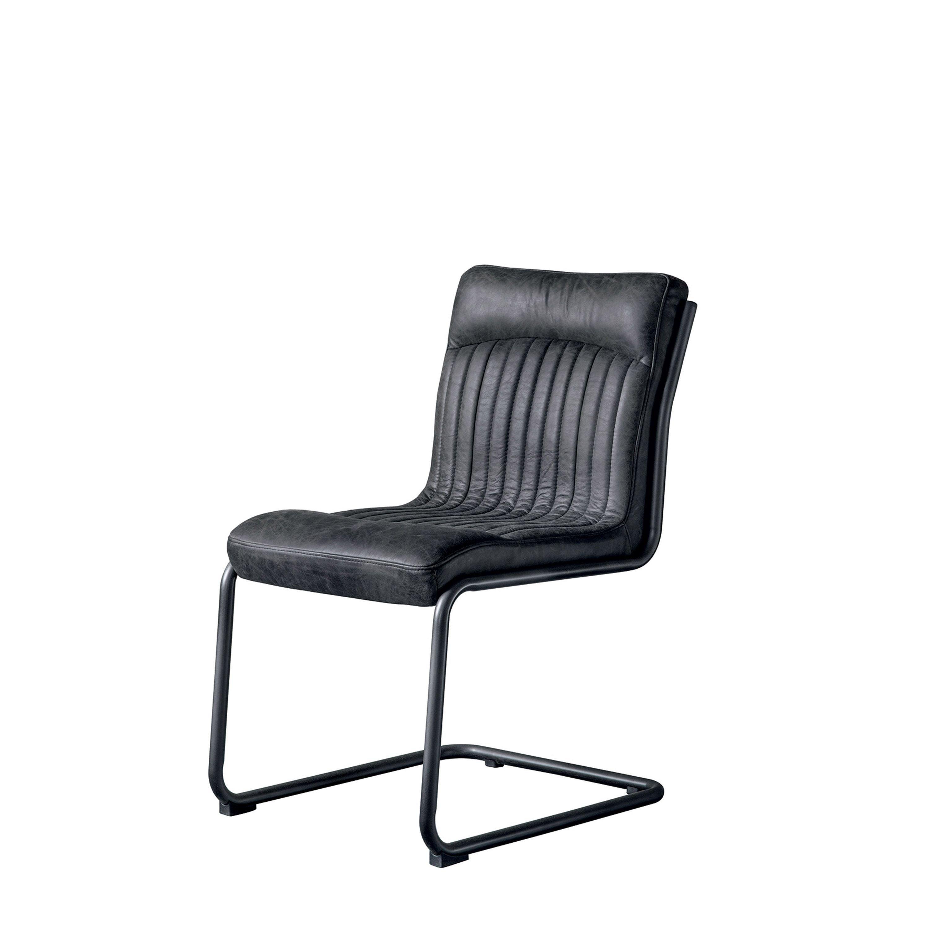 Capriccio Leather Dining Chair Antique Ebony with Black Legs - Maison Rêves UK