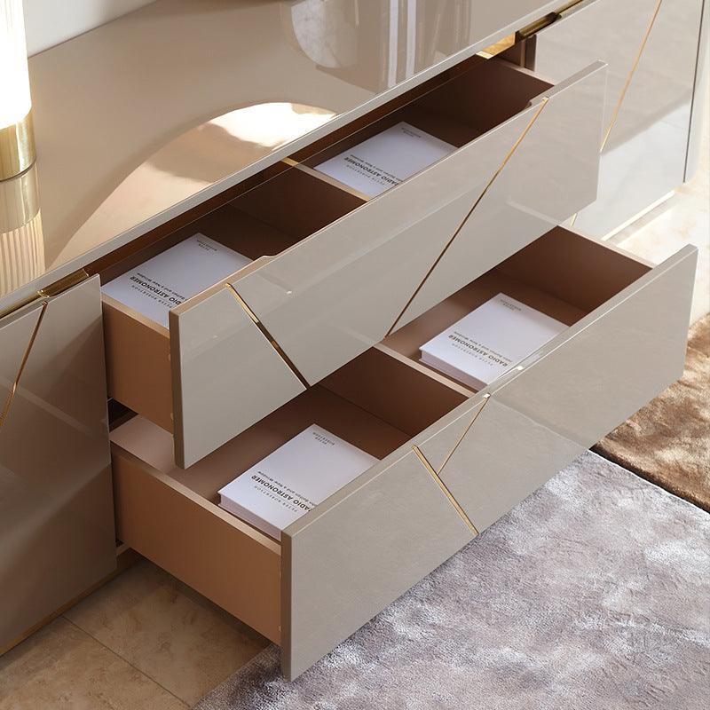 Chelsea Grey Gloss Media Unit with Gold Inlays by Berkeley Designs - Maison Rêves UK