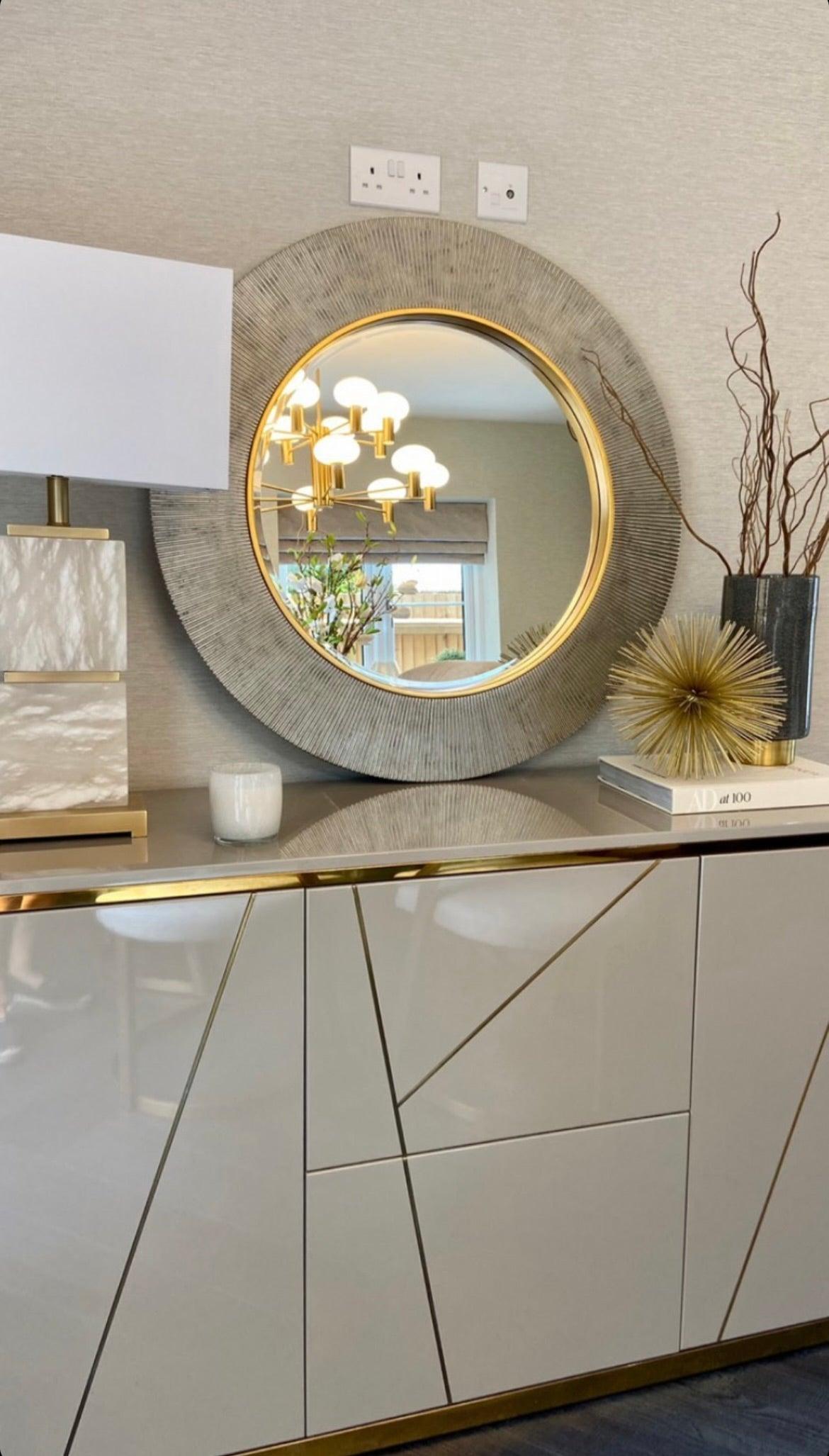 Chelsea Grey Gloss Sideboard with Gold Inlay by Berkeley Designs - Maison Rêves UK