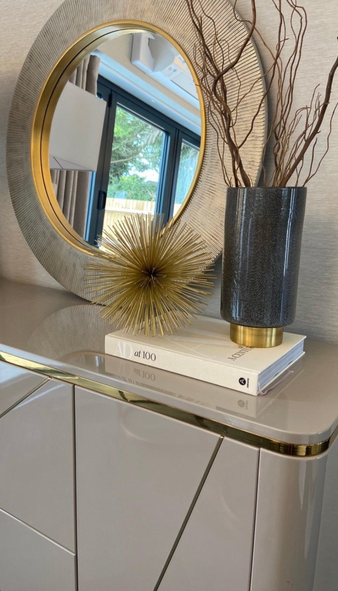 Chelsea Grey Gloss Sideboard with Gold Inlay by Berkeley Designs - Maison Rêves UK