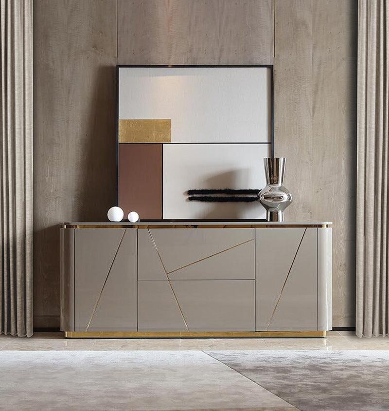 Chelsea Grey Gloss Sideboard with Gold Inlay by Berkeley Designs - Maison Rêves UK