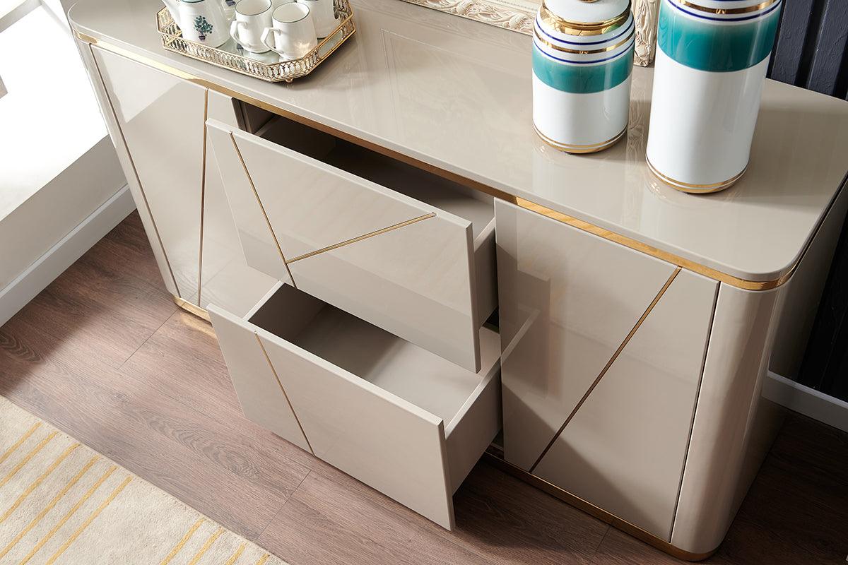Chelsea Grey Gloss Sideboard with Gold Inlay by Berkeley Designs - Maison Rêves UK