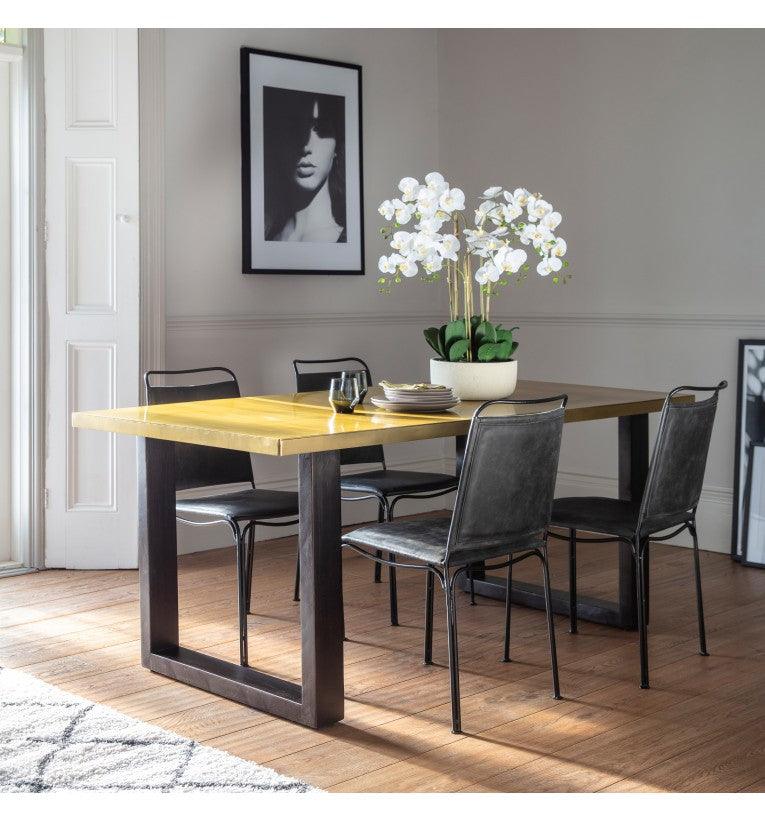Colwynn Gold Iron Top Dining Table with Mango Wood Base - Maison Rêves UK