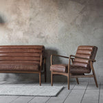 Cruzo 2 Seater Sofa Vintage Brown Leather with Wooden Legs - Maison Rêves UK