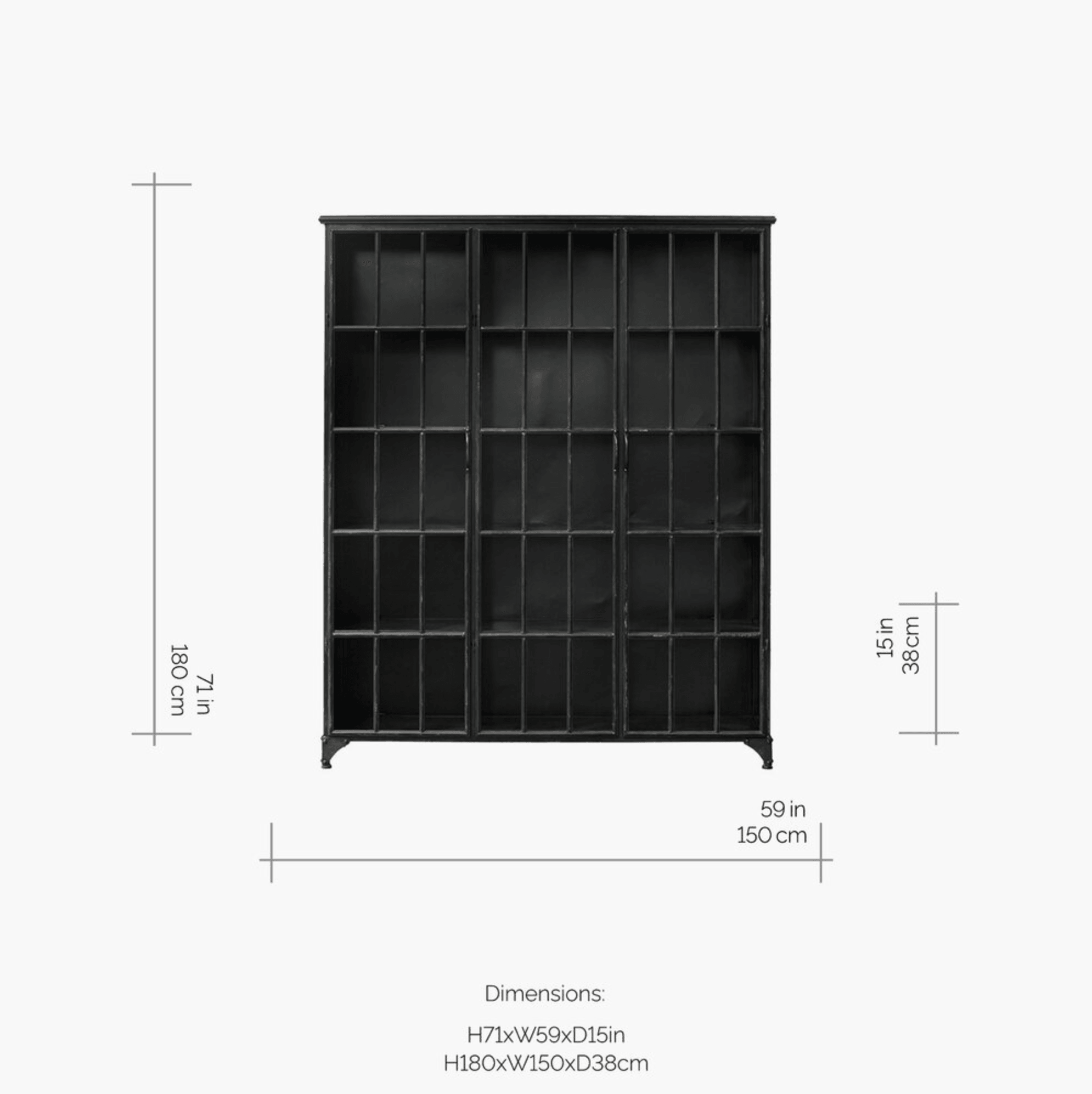Downtown Iron 3 Door Cabinet in Black by Nordal - Maison Rêves UK