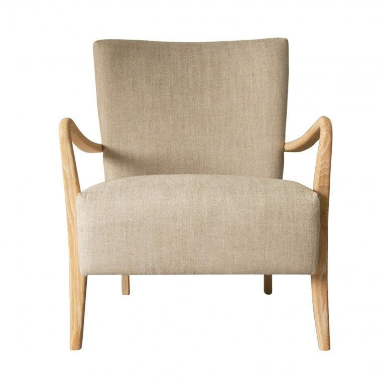 Edelmar Solid Oak Armchair Upholstered in Natural Linen - Maison Rêves UK