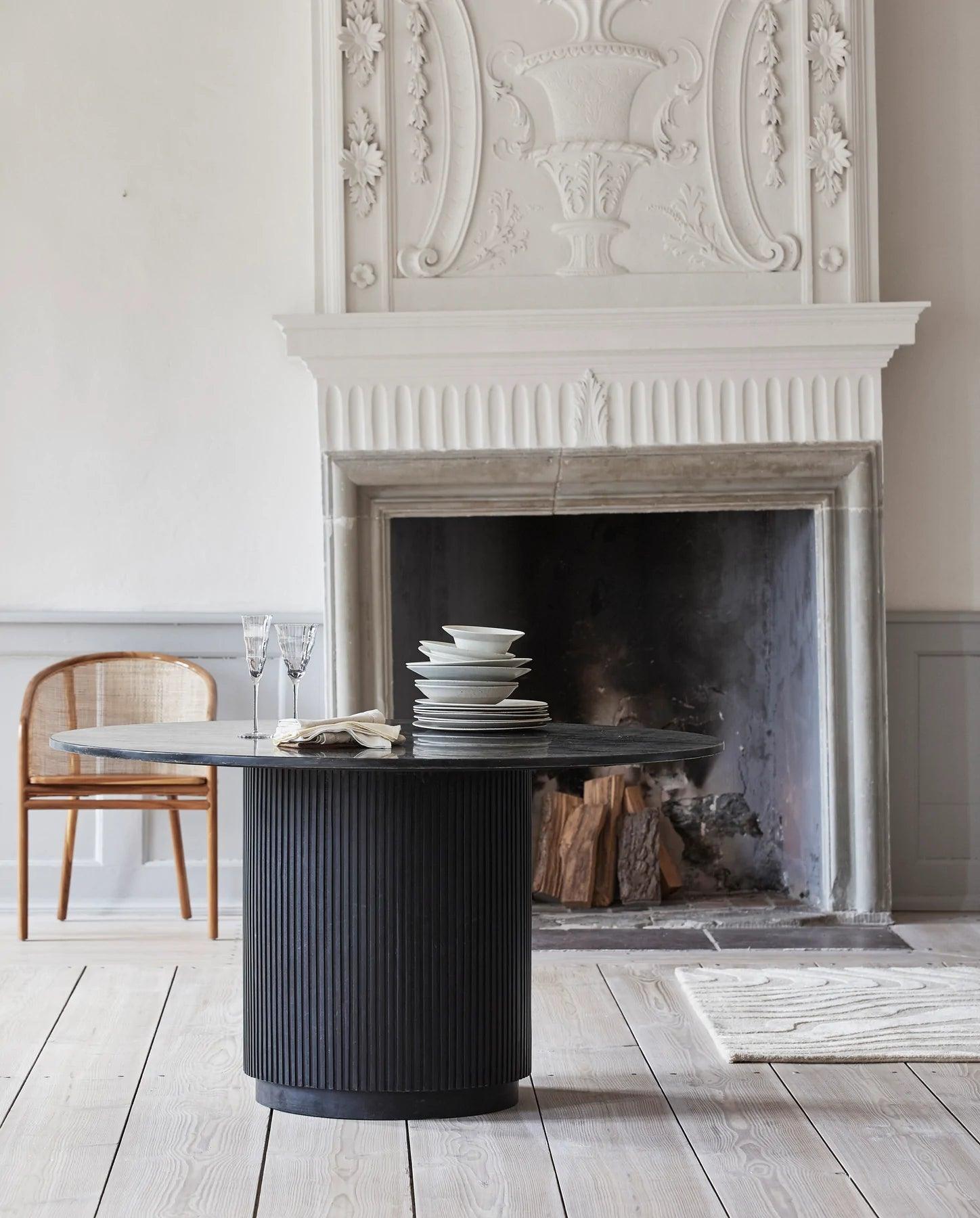 Erie Mango Wood Round Dining Table with Marble Top by Nordal - Maison Rêves UK