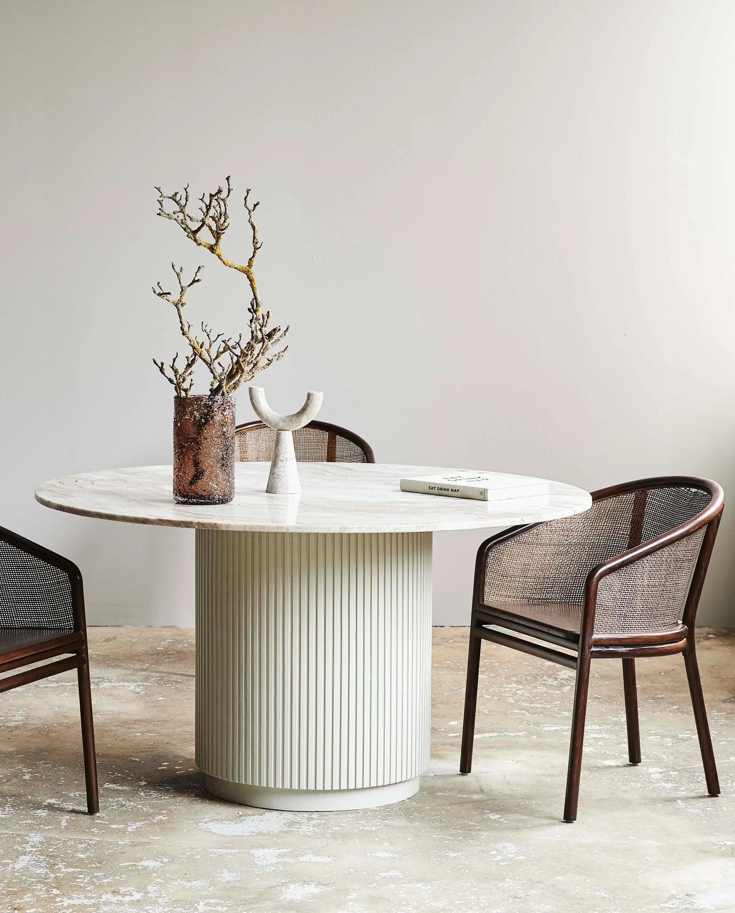 Erie Mango Wood Round Dining Table with Marble Top by Nordal - Maison Rêves UK