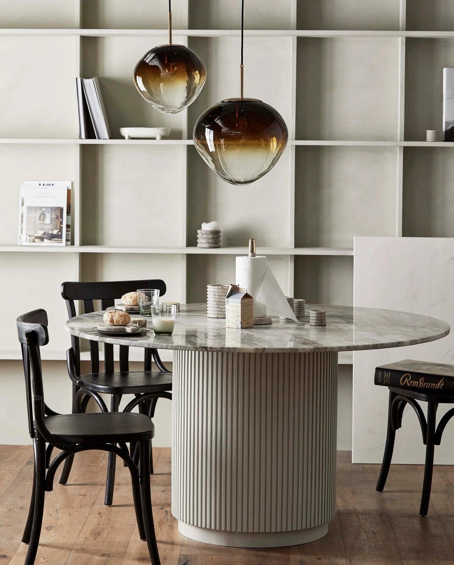 Erie Mango Wood Round Dining Table with Marble Top by Nordal - Maison Rêves UK