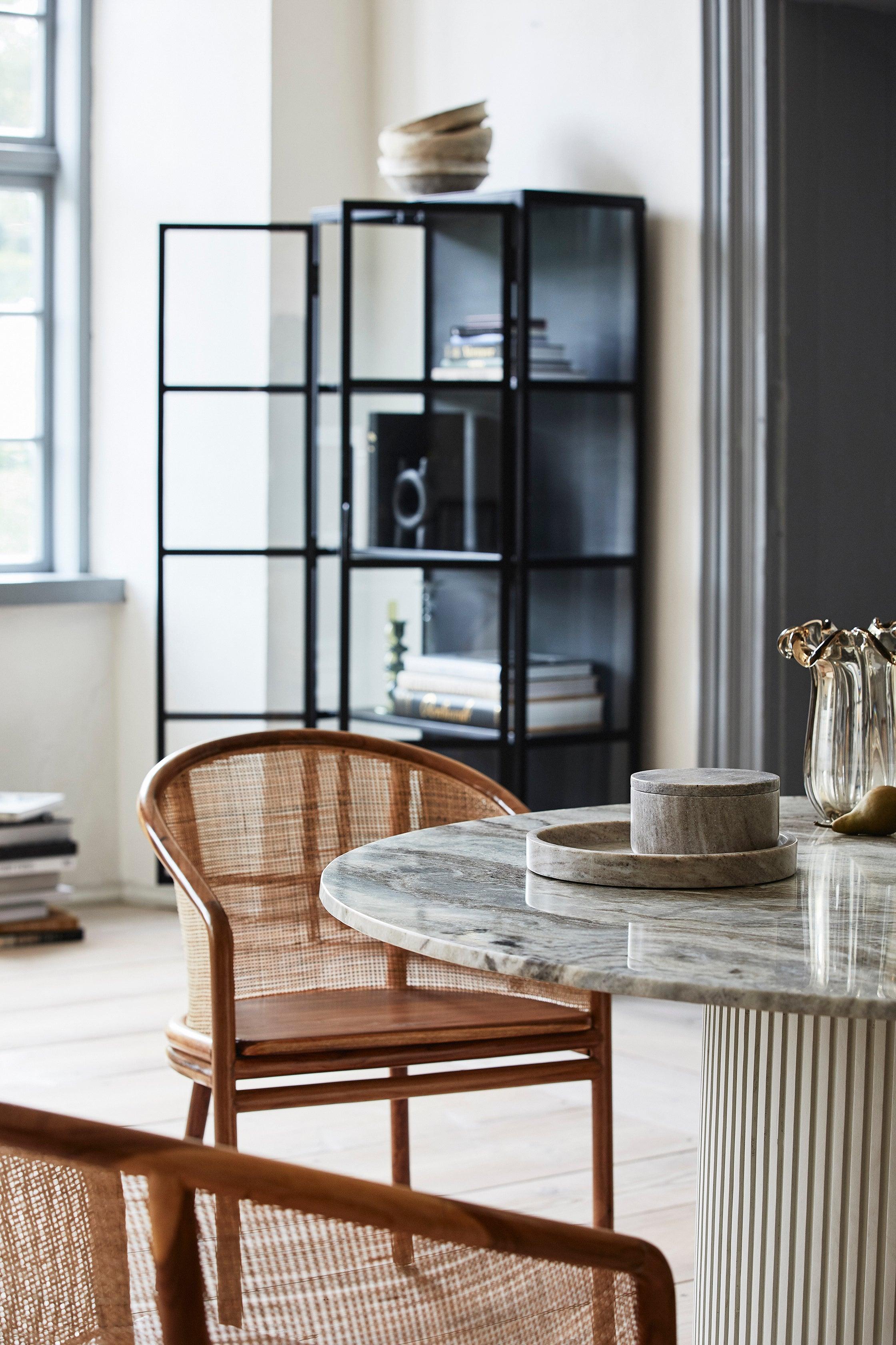 Erie Mango Wood Round Dining Table with Marble Top by Nordal - Maison Rêves UK