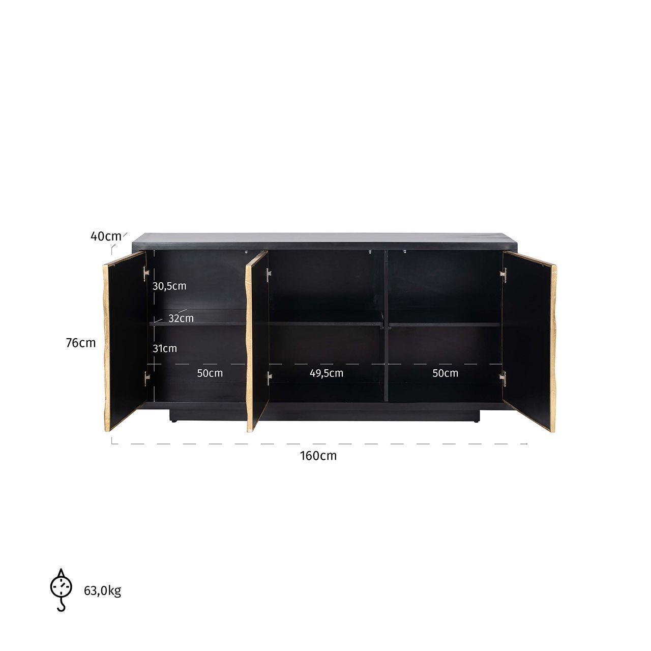 Esher 3 Door Gold Sideboard with Black Frame and Base by Richmond Interiors - Maison Rêves UK