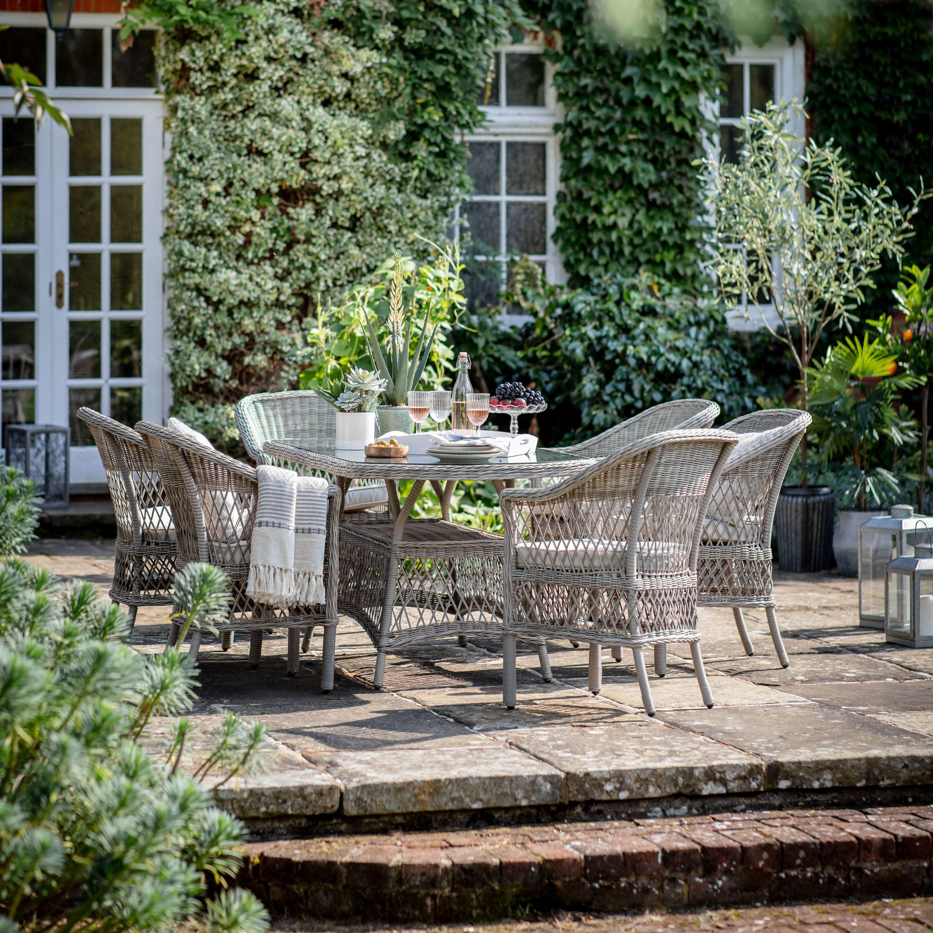 Evesmith 6 Seater Oval Outdoor Dining Set in Stone - Maison Rêves UK