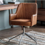 Farolina Swivel Chair Vintage Brown Leather - Maison Rêves UK