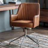 Farolina Swivel Chair Vintage Brown Leather - Maison Rêves UK