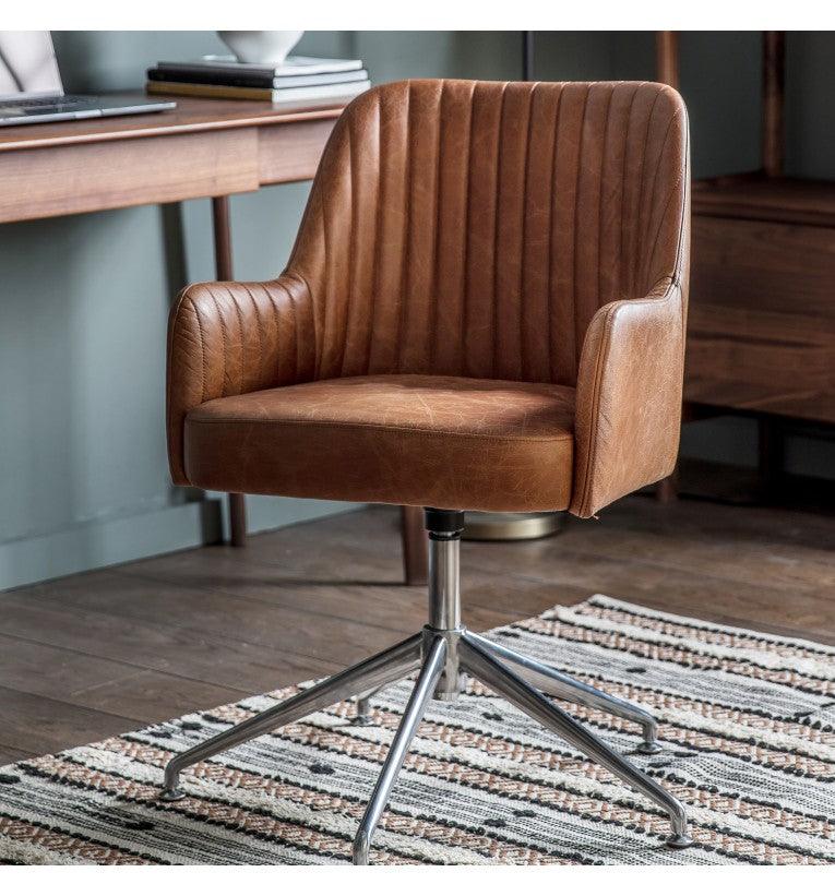 Farolina Swivel Chair Vintage Brown Leather - Maison Rêves UK