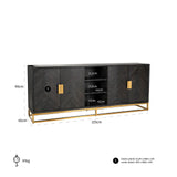 Blackbone Black Oak 4 Door Sideboard with Gold Base and Open Compartment by Richmond Interiors