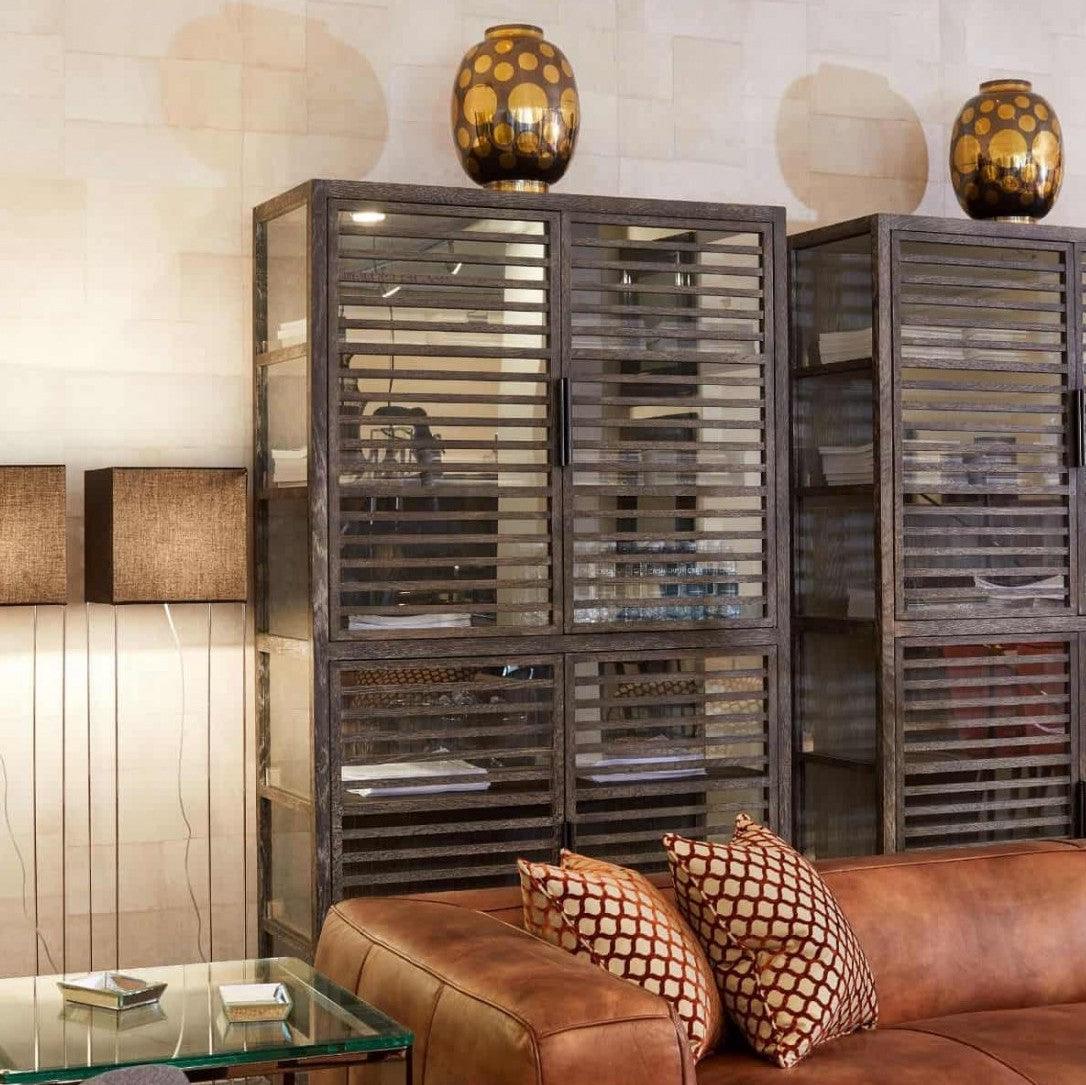 Granada Grey Oak Cabinet with Tempered Glass Doors - Maison Rêves UK
