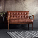 Havenstone 2 Seater Sofa Vintage Brown Leather and Oak Frame - Maison Rêves UK